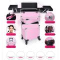 Pink Professional Makeup Cosmetics Trolley Case (4 in 1)
