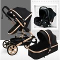 Belecoo 3 in 1 Baby Stroller Black with Gold Frame