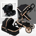 New  Belecoo 3 in 1 Stroller BLack with Gold Frame