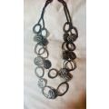 Necklace Black / Silver /  grey animal print wooded discs