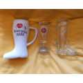 Vintage ceramic and glass Boot beer mugs/tankards