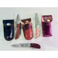 3 x Custom-Made Pocket Knives with Leather Pouch