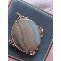 Large Antique Victorian 9ct Rose Gold And Banded Agate Pendant