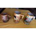 Vintage colourful German style beer mugs/steins
