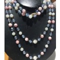 Vintage Crystal Pink and Blue Faceted Glass Beads and Round Moonstone Beads Necklace