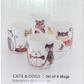 Cute Cats and Dogs Set of 4 Mugs