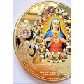 2015 AVE MARIA MEDAL, GOLD-PLATED WITH COLOR PRINT, REAL SWAROWSKI CRYSTALS, PP + CERTIFICATE