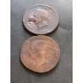 2x Early 1800`s Britain Pennies. Worn