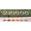 Vintage Colorful fluted Stem Made in Czechoslovakia Wine Glasses Set of 6
