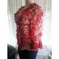 Beautiful Frilly Red/White Front Button Top By Miladys  - 8/32/S - Very Good Condition