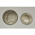 Silver Netherlands 25 c & 1/10 Gulden