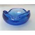 Blue bubble glass bowl/ashtray..Murano?