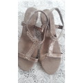 DIAMANTE WEDGE HEALED SANDALS BY MILADAYS - LIKE NEW- OLD GOLD COLOUR
