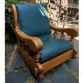 Mid century solid oak and leather rocking chair for sale