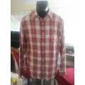 VINTAGE REAL CLOTHING BROWN/WHITE CHECKERED SHIRT - SIZE L -  GOOD CONDITION