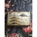 Vintage 1950`s Japanese Brass & Enamel Musical Compact with Niello Mount Fuji Design