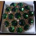 Vintage Stunning Large Brooch with Emerald Green Glass Rhinestones