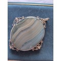 Large Antique Victorian 9ct Rose Gold And Banded Agate Pendant