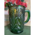 Green carnival glass jug