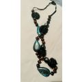 Necklace Teal stones and fur detail