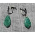 Art Deco Antique Jade or Peking Glass Drop Earrings. Made in Germany