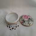Small lidded Limoges trinket bowl, pink rose and bud on lid