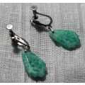 Art Deco Antique Jade or Peking Glass Drop Earrings. Made in Germany