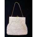 Vintage white beaded evening beautiful handbagWith snap lock, inside pocket and mirror, as new