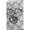 VINTAGE MID CENTURY STAINLESS STEEL COLLECTABLE ASHTRAY TRIO