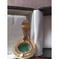 A Pair Of Vintage Chinese Gilded Silver And Enamel Filigree Jade??Aventurine?? Gemstone Earrings
