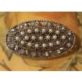 Vintage Silver Tone Brooch with Faux Seed Pearls and Clear Rhinestones