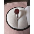 Thomas Sabo Sterling Silver And Checkerboard Cut `Ruby` Ring