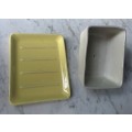 Art Deco ceramic butter dish with yellow base