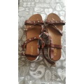 CARAMEL STUDDED STRAPPY SANDALS  - LIKE NEW
