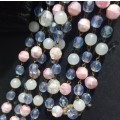 Vintage Crystal Pink and Blue Faceted Glass Beads and Round Moonstone Beads Necklace