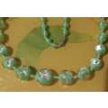 Beautiful Vintage Soft Green Art Glass Beads Necklace with Silver and a bit of  Gold Foil