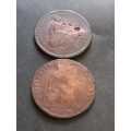 2x Early 1800`s Britain Pennies. Worn