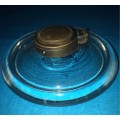 Antique hand blown glass inkwell with brass lid