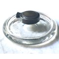 Antique hand blown glass inkwell with brass lid