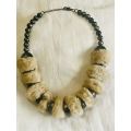 Necklace Beige Fur and Black Stone detail