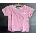 Pink cotton crop top t-shirt with `Honey` logo (size small RT)