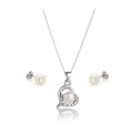 SWAROVSKI ELEMENTS PEARL LOVE PENDANT NECKLACE AND PEARL STUD EARRING SET