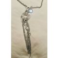 Necklace , Silver Statement Piece - Large stone and diamante clasp