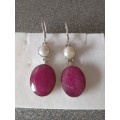 A Pair Of Ruby Quartz And Pearl Drop Dangly Earrings