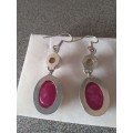 A Pair Of Ruby Quartz And Pearl Drop Dangly Earrings