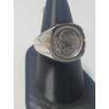 Male Sterling Silver Coin Detail Ring