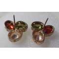 Pretty Chunky Gold Tone Studs with Colour Glass Stones