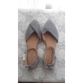 GREY SUEDE LIKE ANKLE STRAP FLAT SHOES