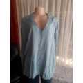 LIGHT BLUE POLKA DOT 100% VISVOSE LONG SLEEVED TOP BY BE YOURSELF - SIZE 46 - NEW
