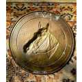 Vintage hammered brass wall hanging display plate of horse head England